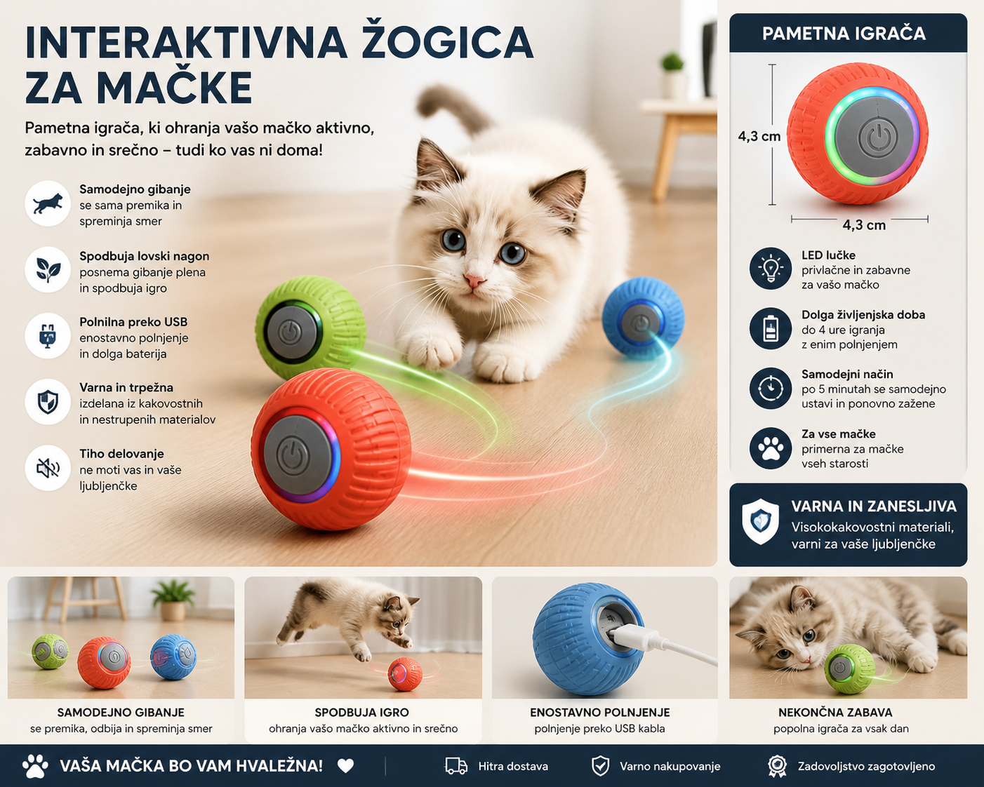 Pametna interaktivna žogica za mačke